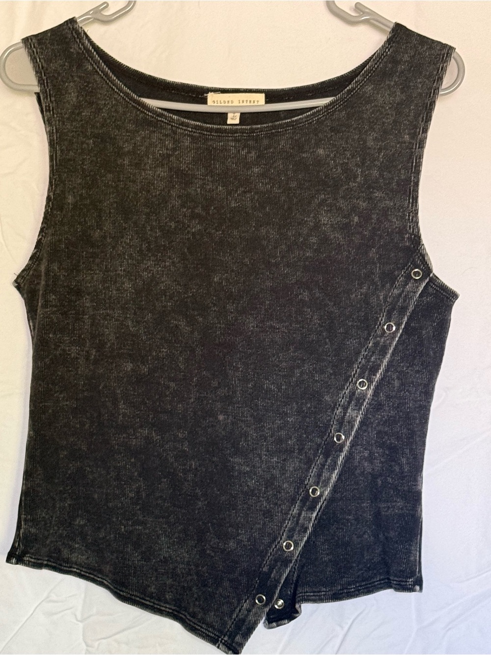 Buckle Washed Black Snap-Trim Sleeveless Tank